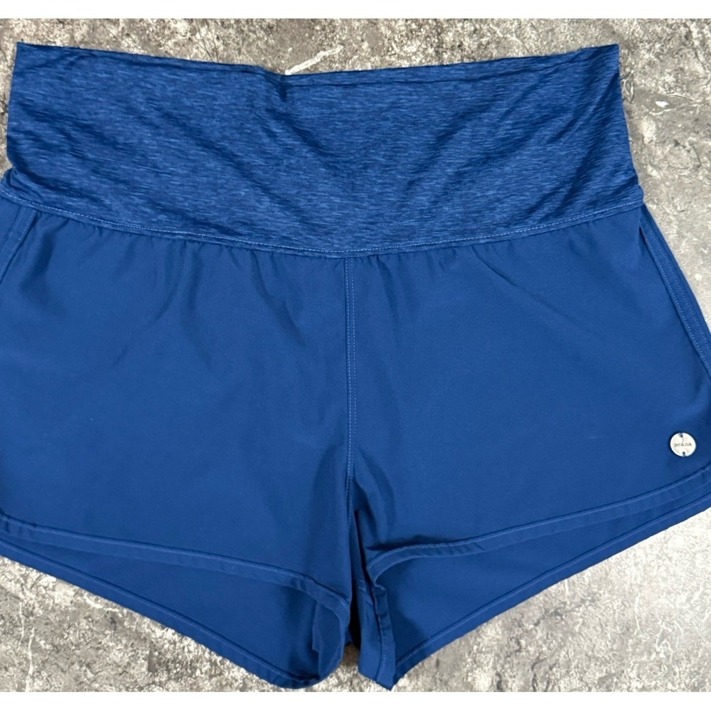 Prana Womens Sunriver Board Shorts Fold Over Waist Band SPF 50 Blue Sz L